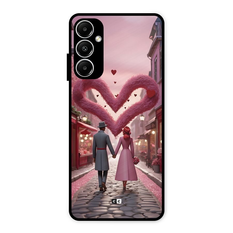 Valetines Couple Walking Metal Back Case for Galaxy A05s
