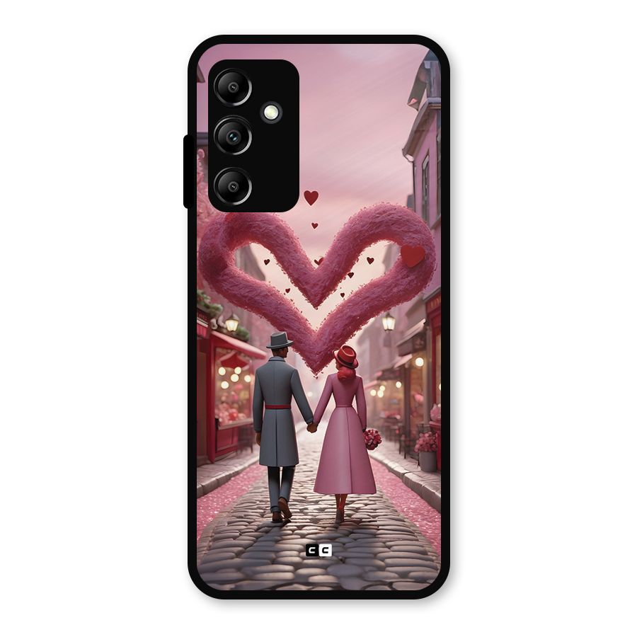 Valetines Couple Walking Metal Back Case for Galaxy A14 5G