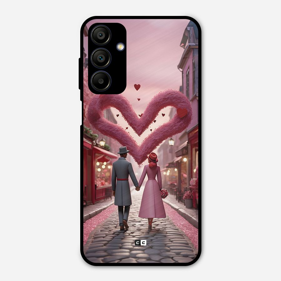 Valetines Couple Walking Metal Back Case for Galaxy A15 5G