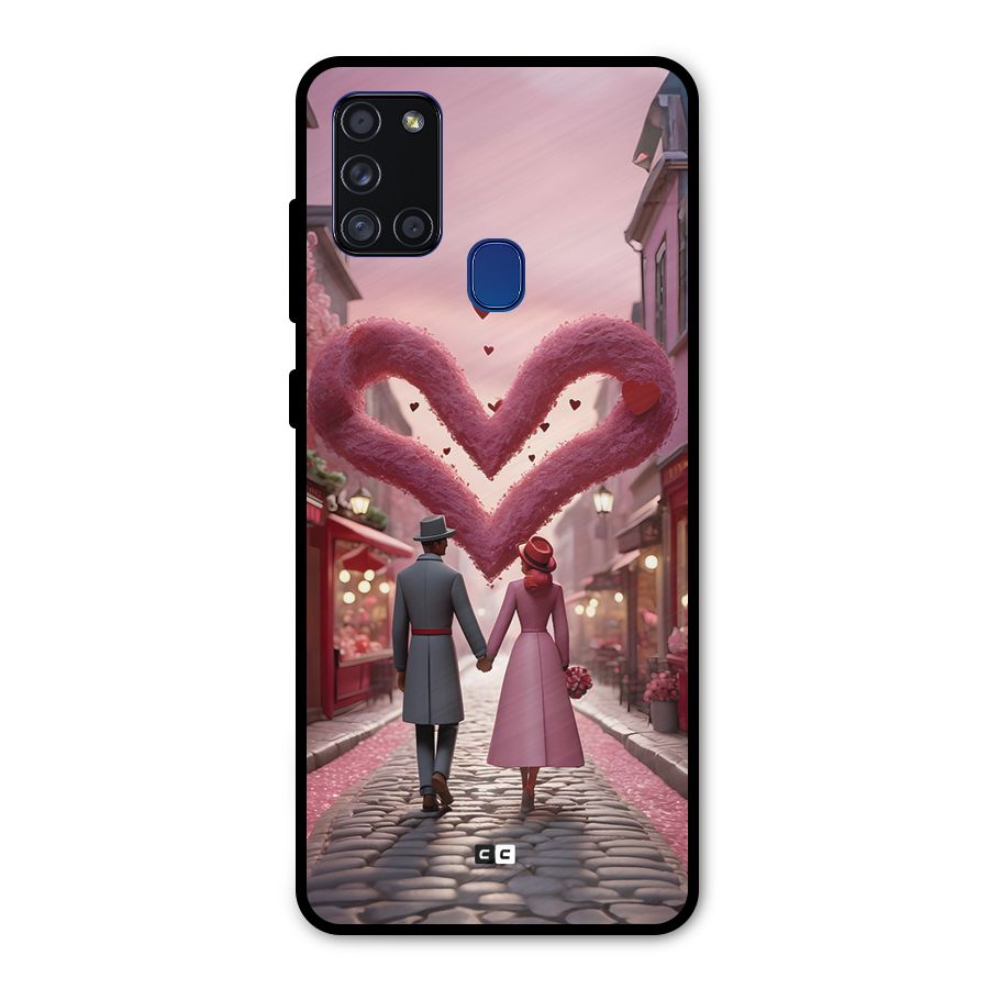 Valetines Couple Walking Metal Back Case for Galaxy A21s