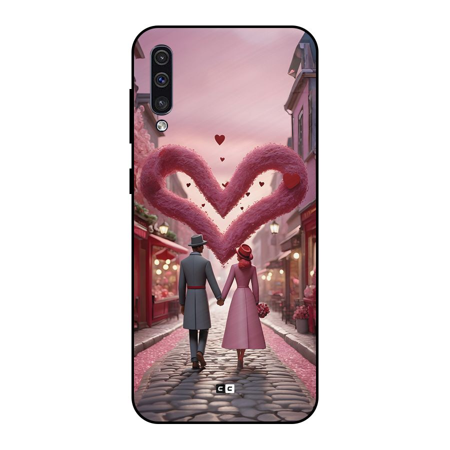 Valetines Couple Walking Metal Back Case for Galaxy A30s