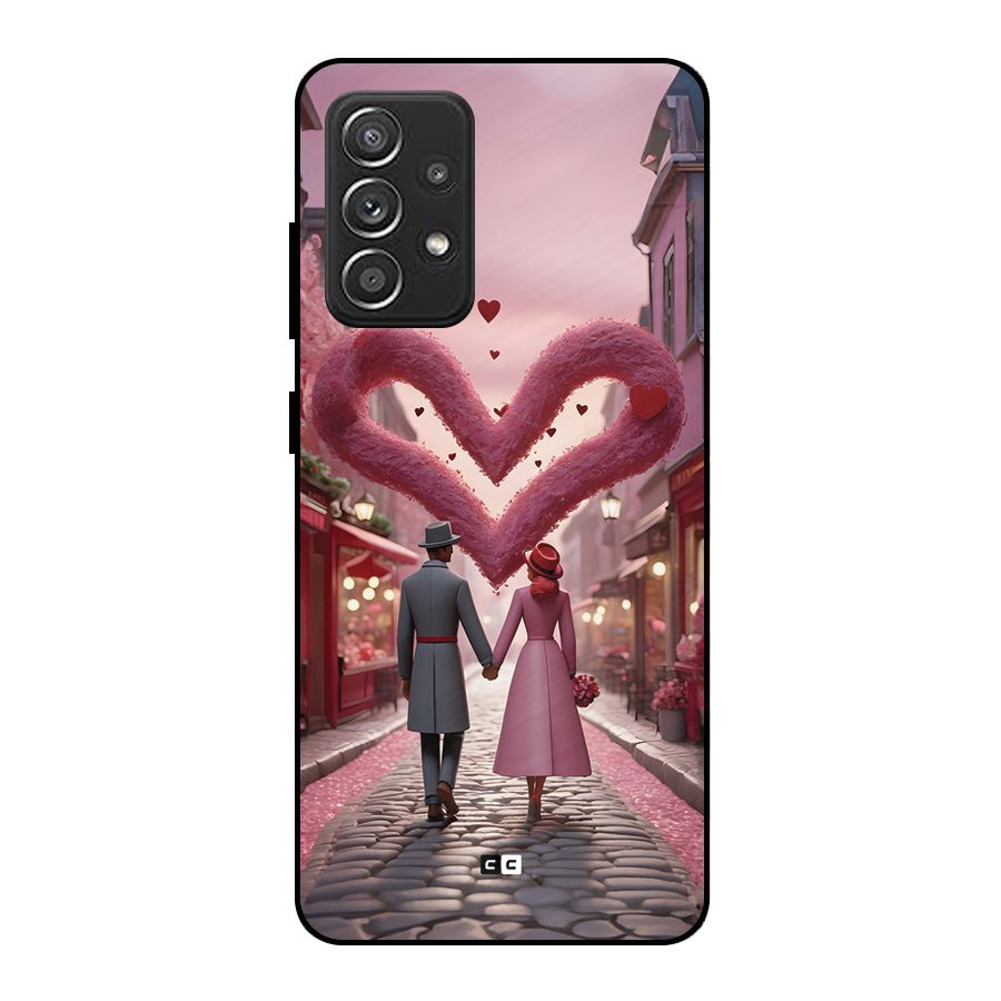 Valetines Couple Walking Metal Back Case for Galaxy A52s 5G