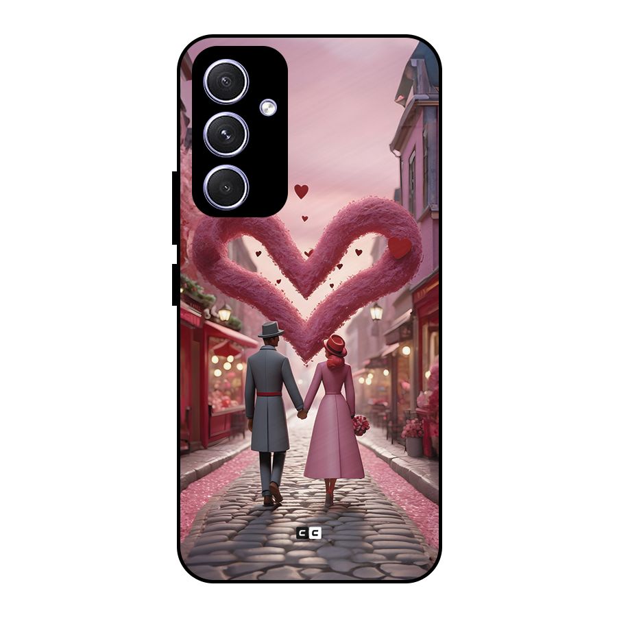 Valetines Couple Walking Metal Back Case for Galaxy A54