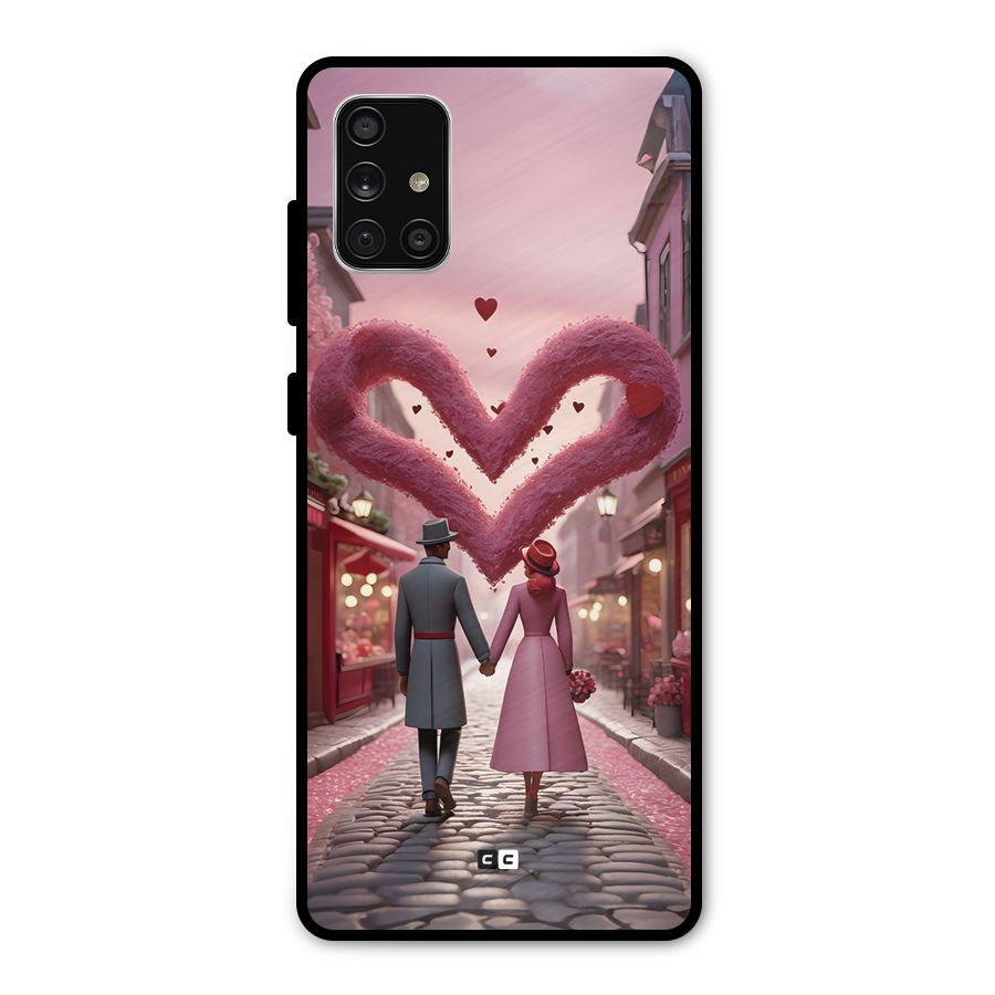 Valetines Couple Walking Metal Back Case for Galaxy A71