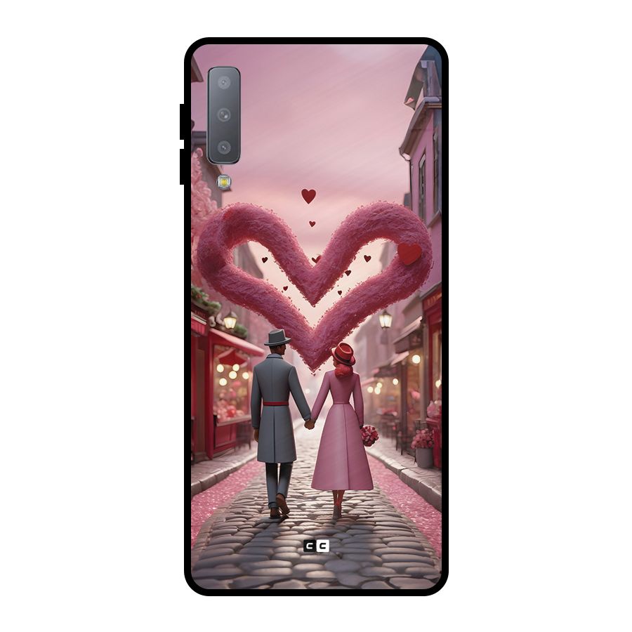 Valetines Couple Walking Metal Back Case for Galaxy A7 (2018)