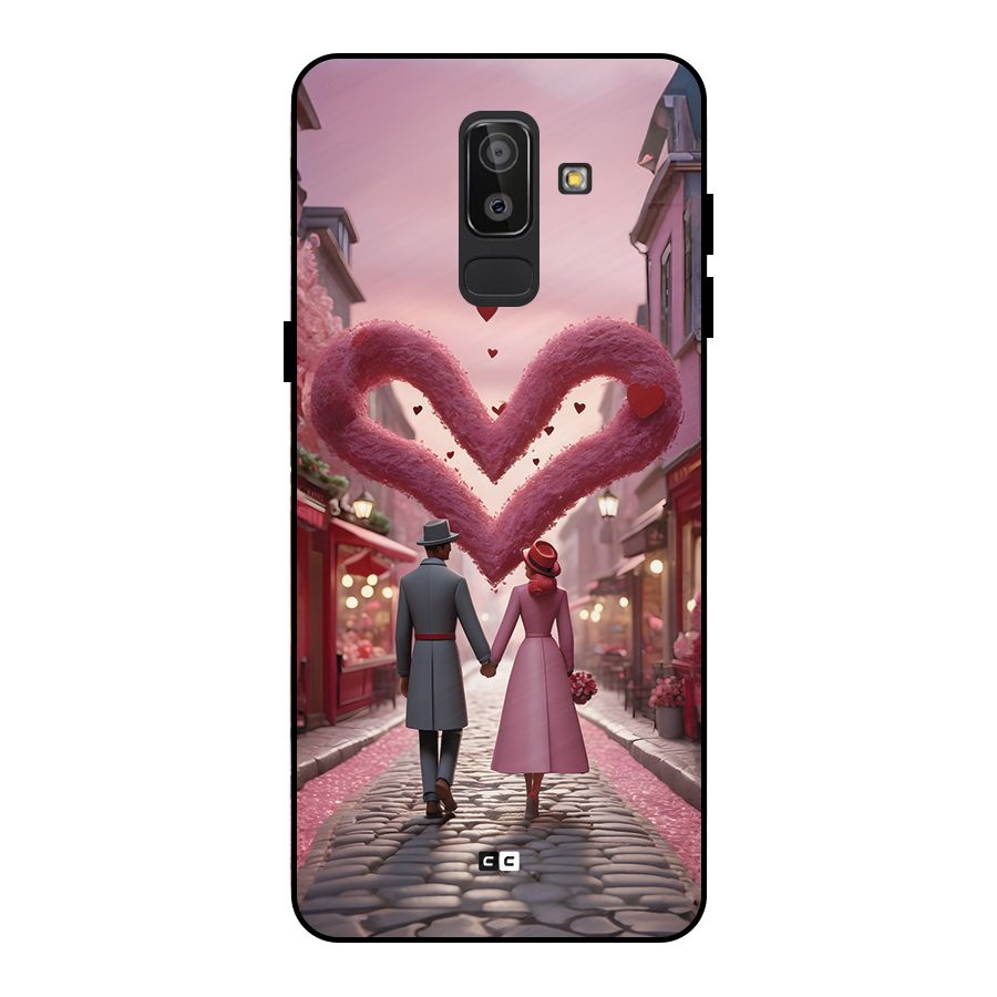 Valetines Couple Walking Metal Back Case for Galaxy J8