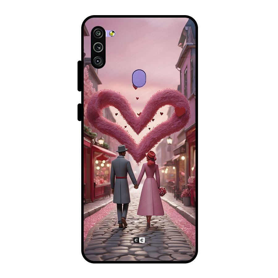 Valetines Couple Walking Metal Back Case for Galaxy M11