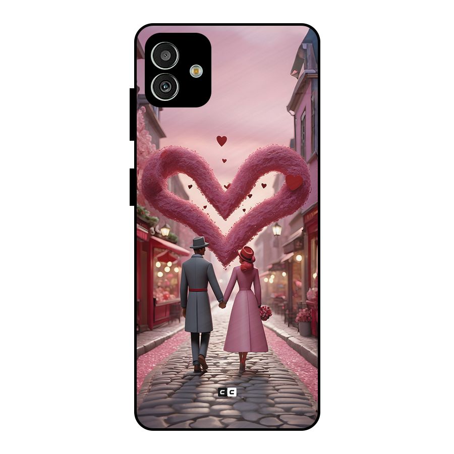 Valetines Couple Walking Metal Back Case for Galaxy M13 5G