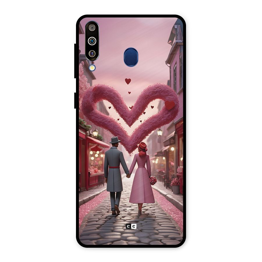 Valetines Couple Walking Metal Back Case for Galaxy M30