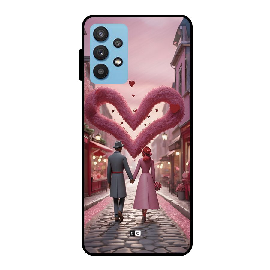 Valetines Couple Walking Metal Back Case for Galaxy M32 5G