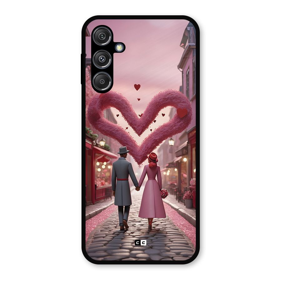 Valetines Couple Walking Metal Back Case for Galaxy M34 5G