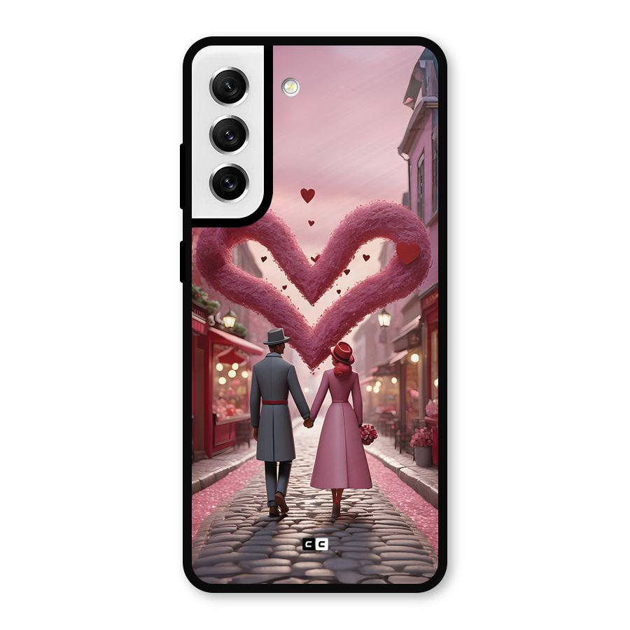 Valetines Couple Walking Metal Back Case for Galaxy S21 FE 5G