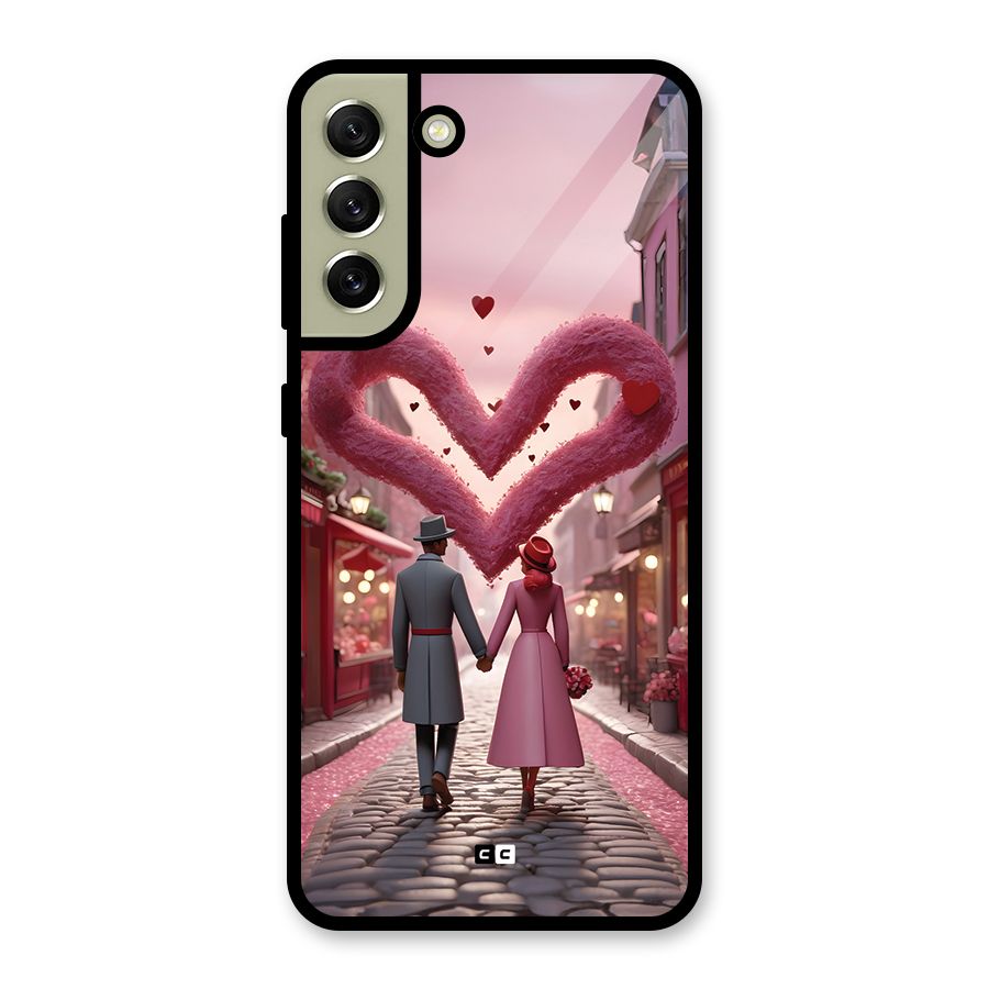 Valetines Couple Walking Metal Back Case for Galaxy S21 FE 5G (2023)