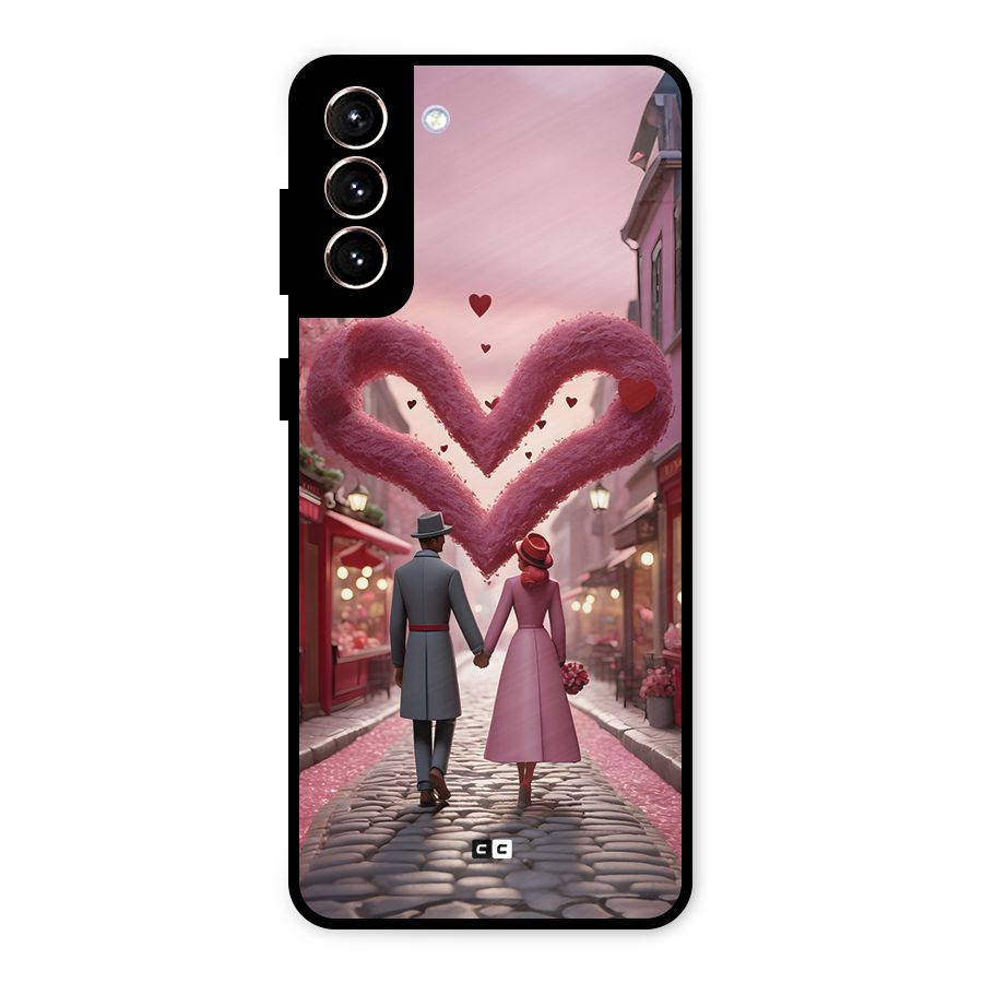 Valetines Couple Walking Metal Back Case for Galaxy S21 Plus