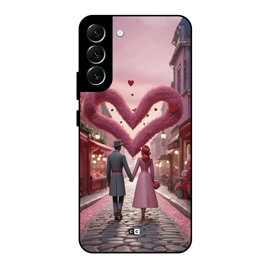 Valetines Couple Walking Metal Back Case for Galaxy S22 Plus 5G