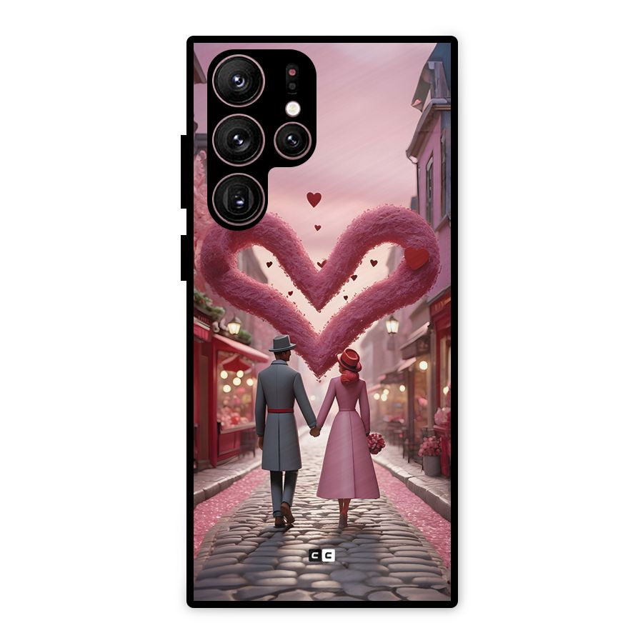 Valetines Couple Walking Metal Back Case for Galaxy S22 Ultra 5G