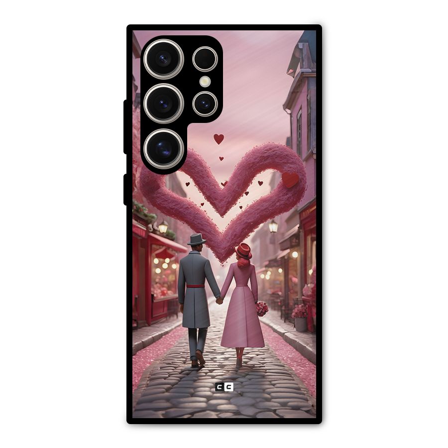 Valetines Couple Walking Metal Back Case for Galaxy S24 Ultra