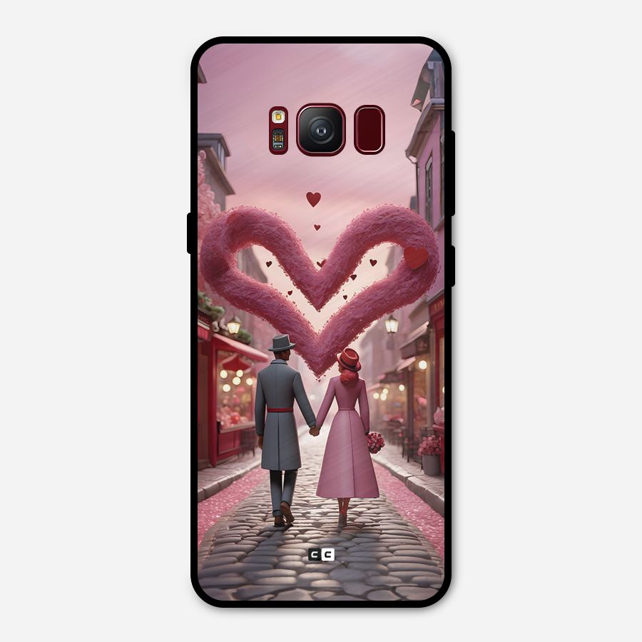 Valetines Couple Walking Metal Back Case for Galaxy S8