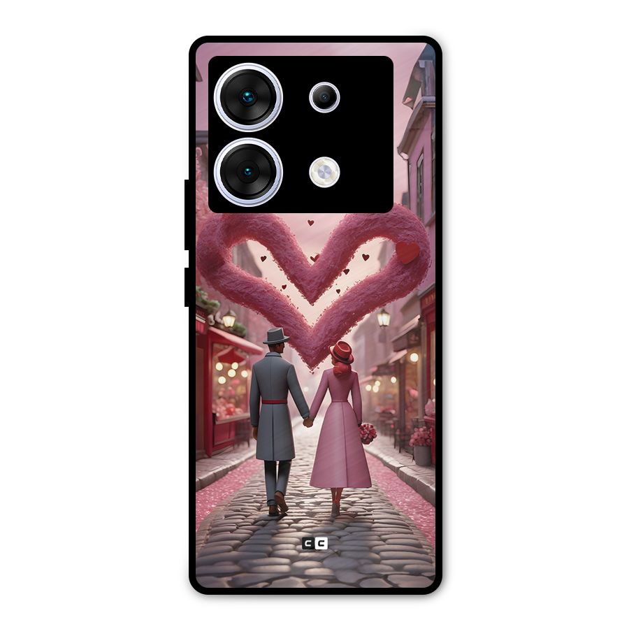Valetines Couple Walking Metal Back Case for Infinix Zero 30 5G