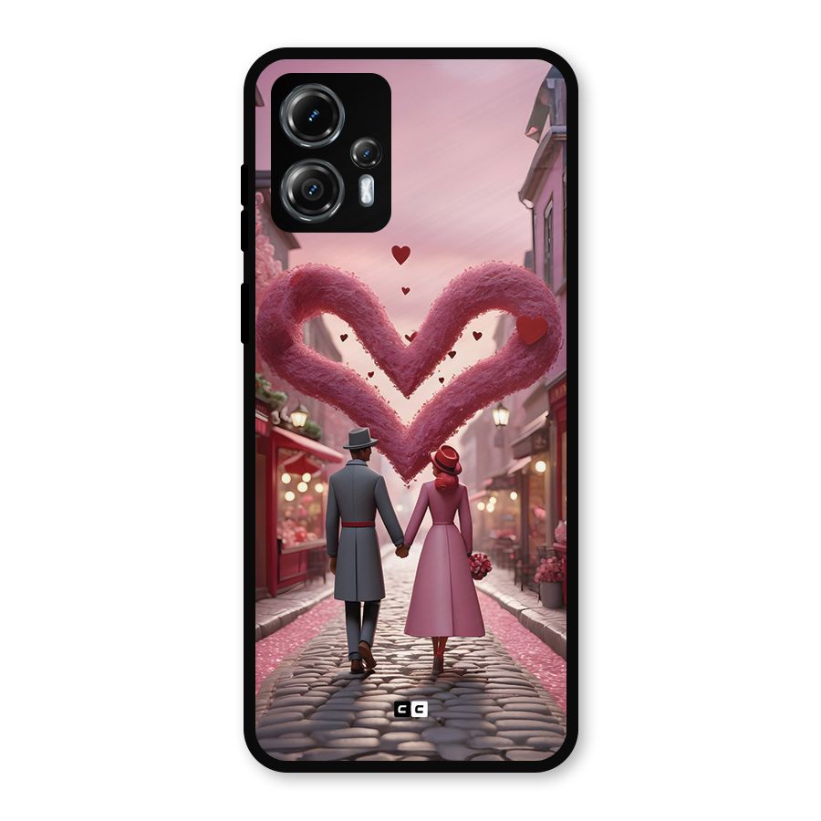 Valetines Couple Walking Metal Back Case for Moto G13