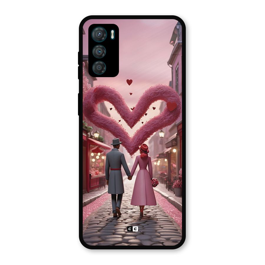 Valetines Couple Walking Metal Back Case for Moto G42