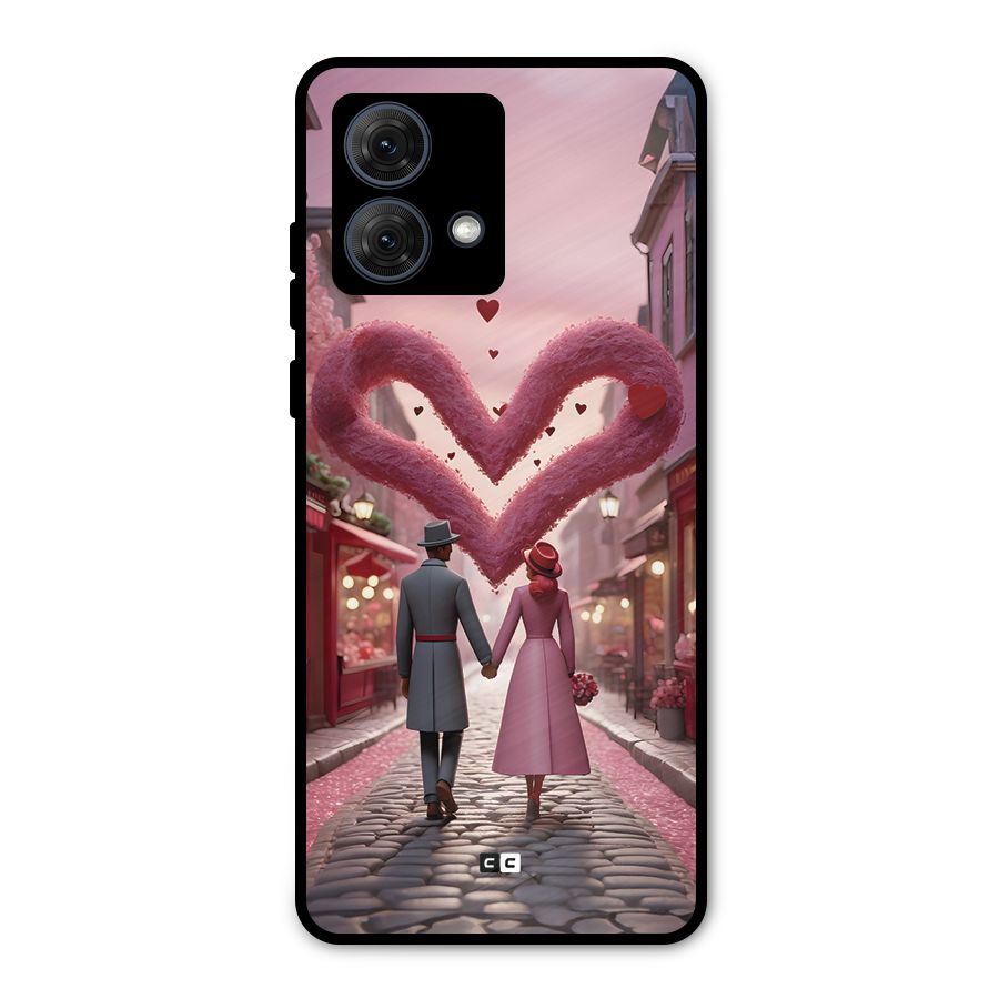 Valetines Couple Walking Metal Back Case for Moto G84