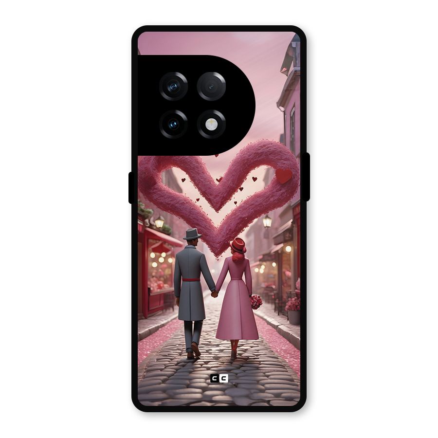 Valetines Couple Walking Metal Back Case for OnePlus 11R