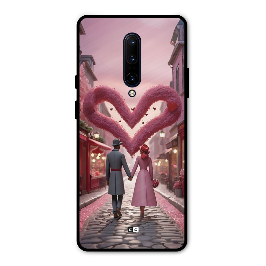Valetines Couple Walking Metal Back Case for OnePlus 7 Pro