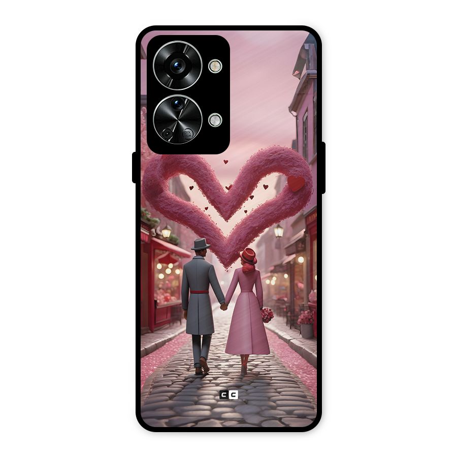 Valetines Couple Walking Metal Back Case for OnePlus Nord 2T
