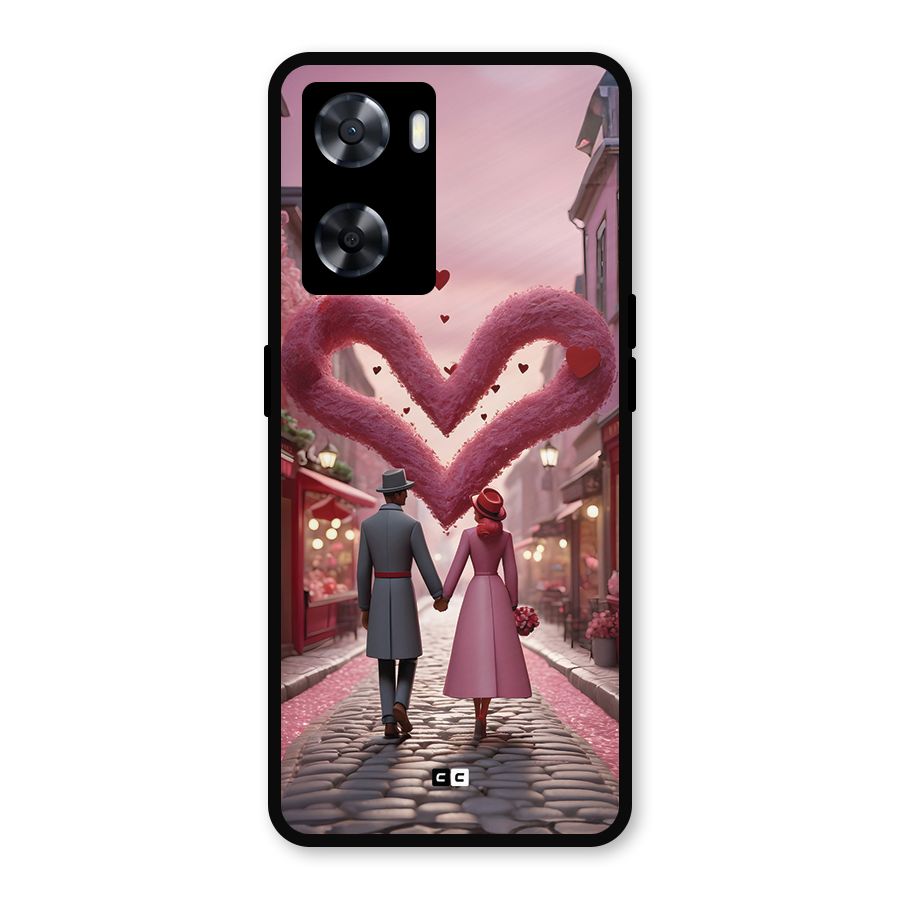 Valetines Couple Walking Metal Back Case for Oppo A57 2022