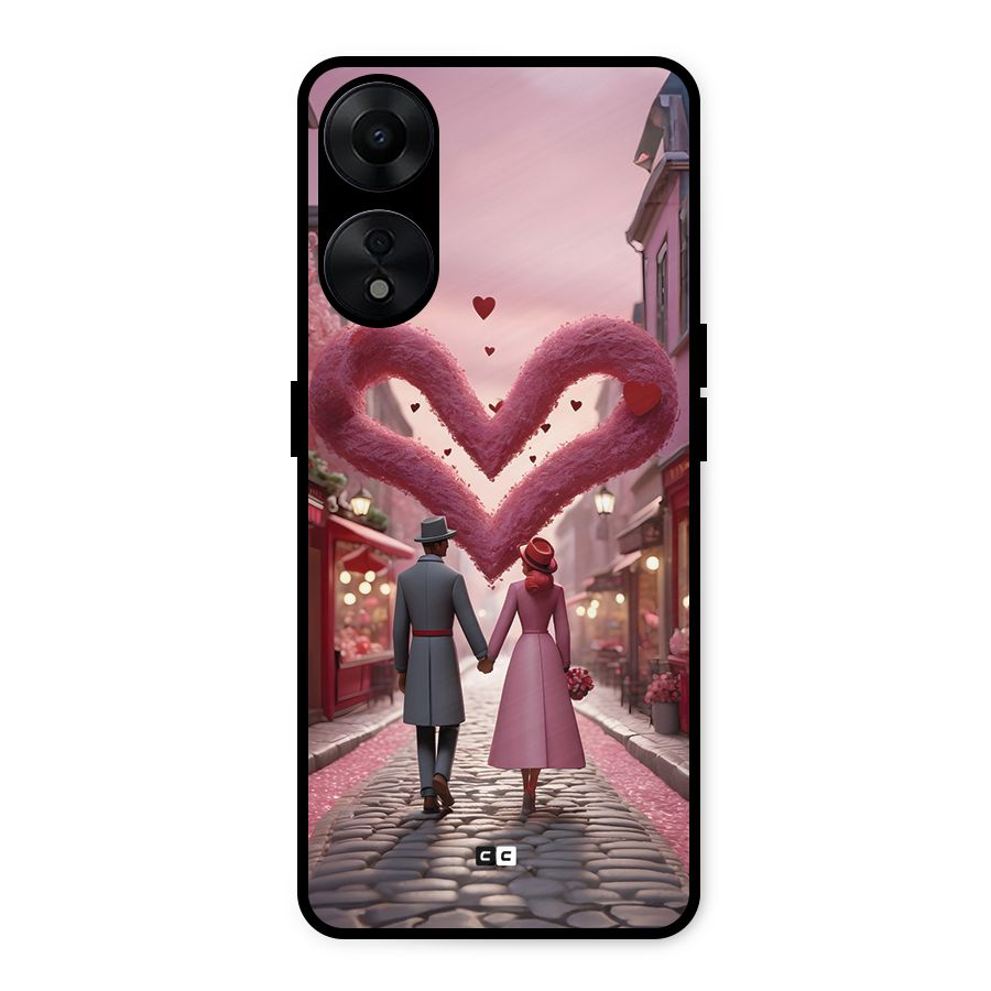 Valetines Couple Walking Metal Back Case for Oppo A78 5G