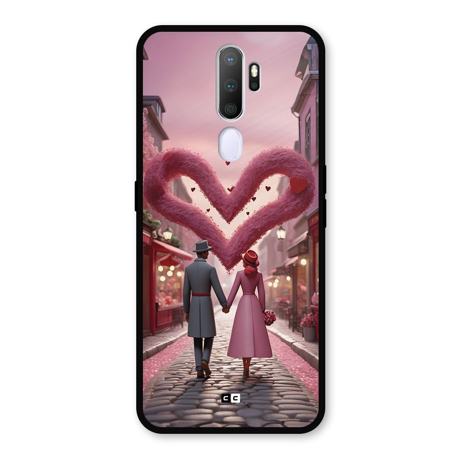 Valetines Couple Walking Metal Back Case for Oppo A9 (2020)