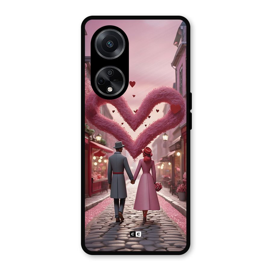 Valetines Couple Walking Metal Back Case for Oppo F23