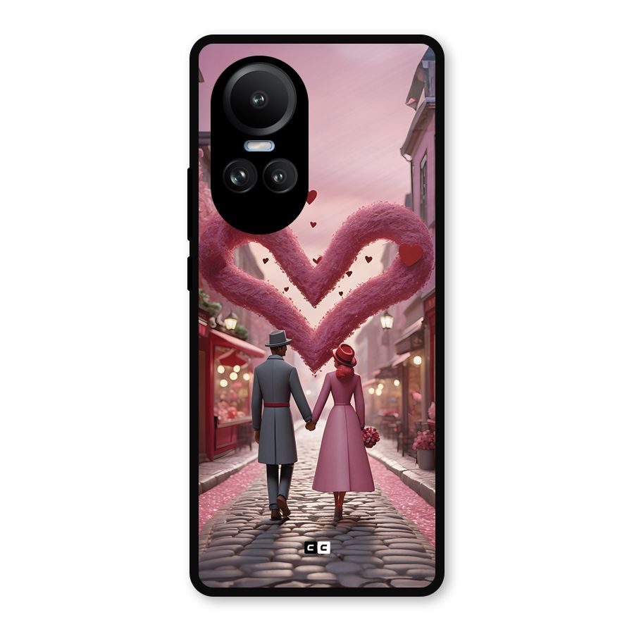 Valetines Couple Walking Metal Back Case for Oppo Reno10