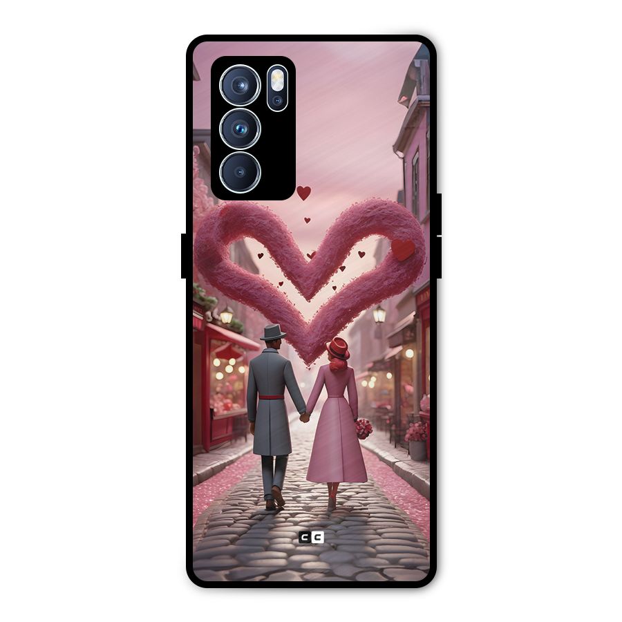 Valetines Couple Walking Metal Back Case for Oppo Reno6 Pro 5G
