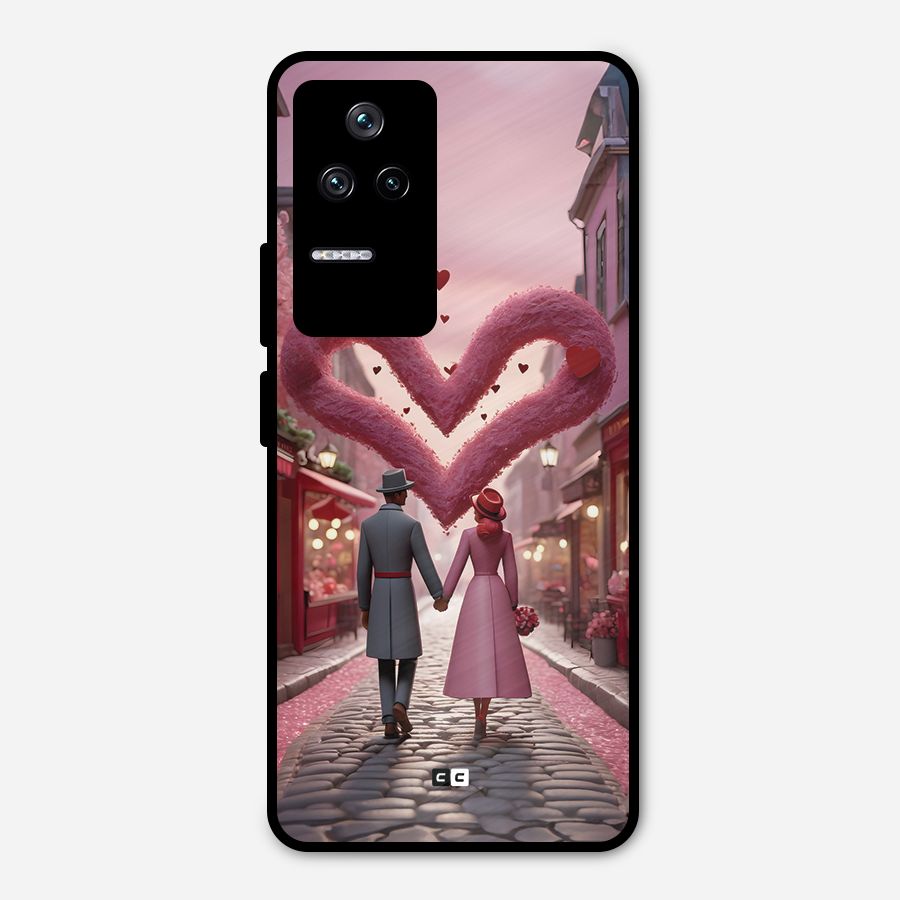 Valetines Couple Walking Metal Back Case for Poco F4 5G