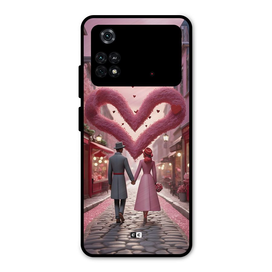 Valetines Couple Walking Metal Back Case for Poco M4 Pro 4G