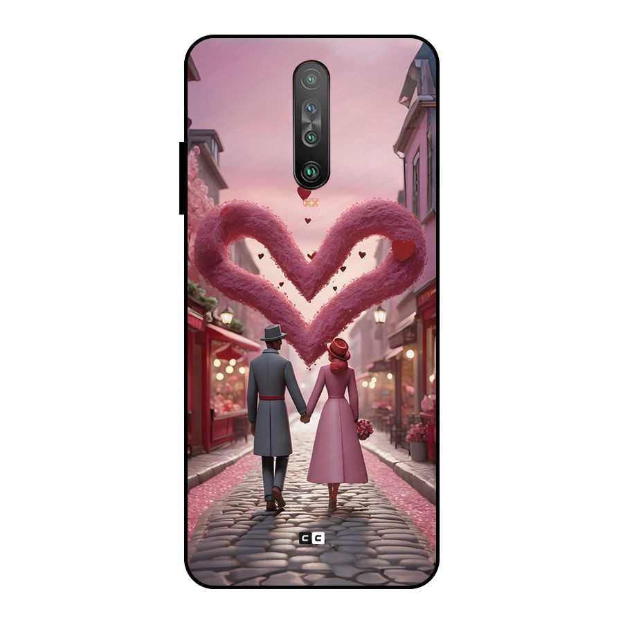 Valetines Couple Walking Metal Back Case for Poco X2