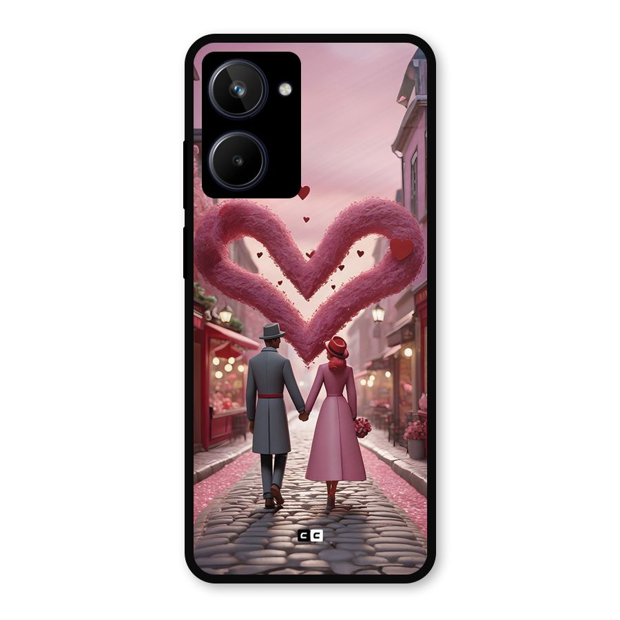 Valetines Couple Walking Metal Back Case for Realme 10