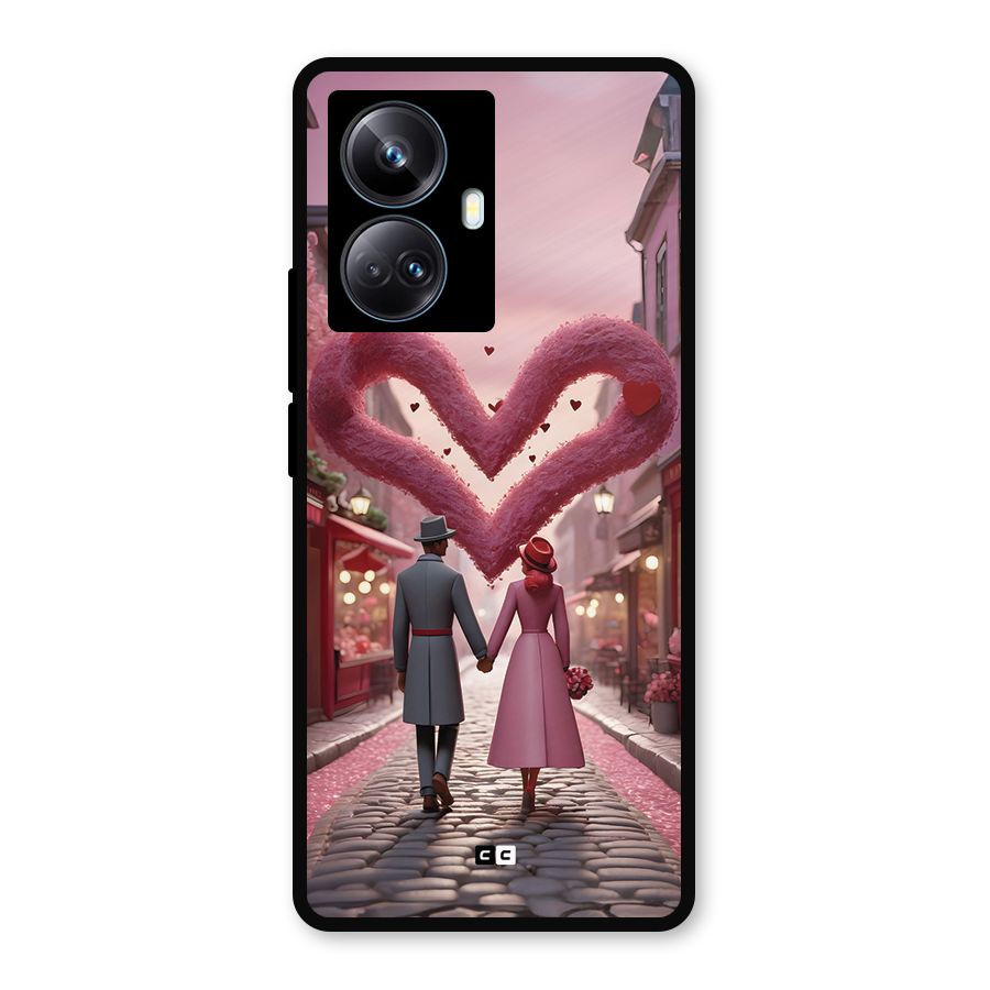 Valetines Couple Walking Metal Back Case for Realme 10 Pro Plus