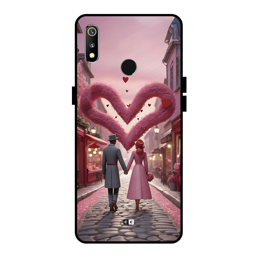 Valetines Couple Walking Metal Back Case for Realme 3i
