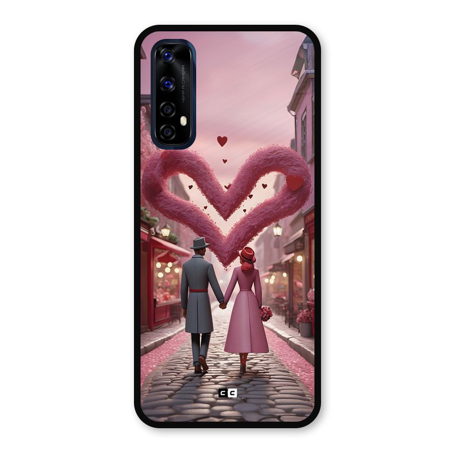 Valetines Couple Walking Metal Back Case for Realme 7