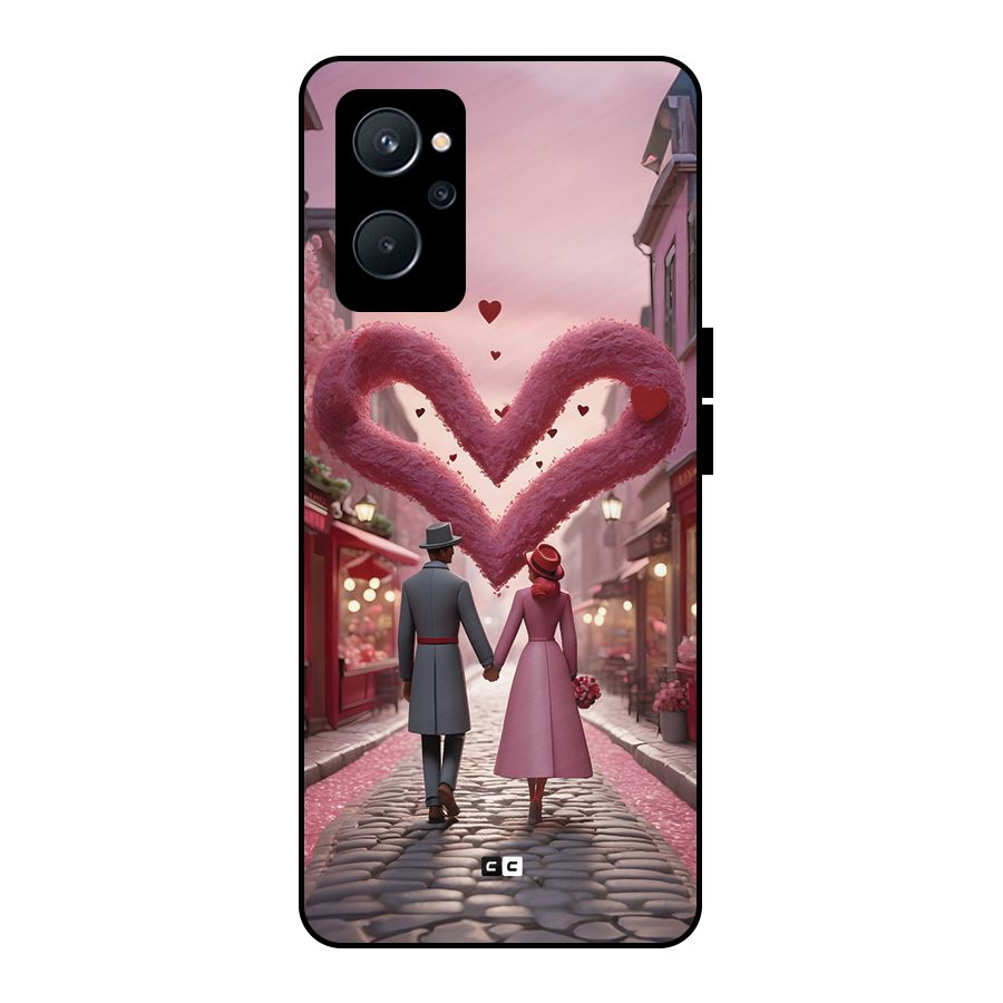 Valetines Couple Walking Metal Back Case for Realme 9i 5G