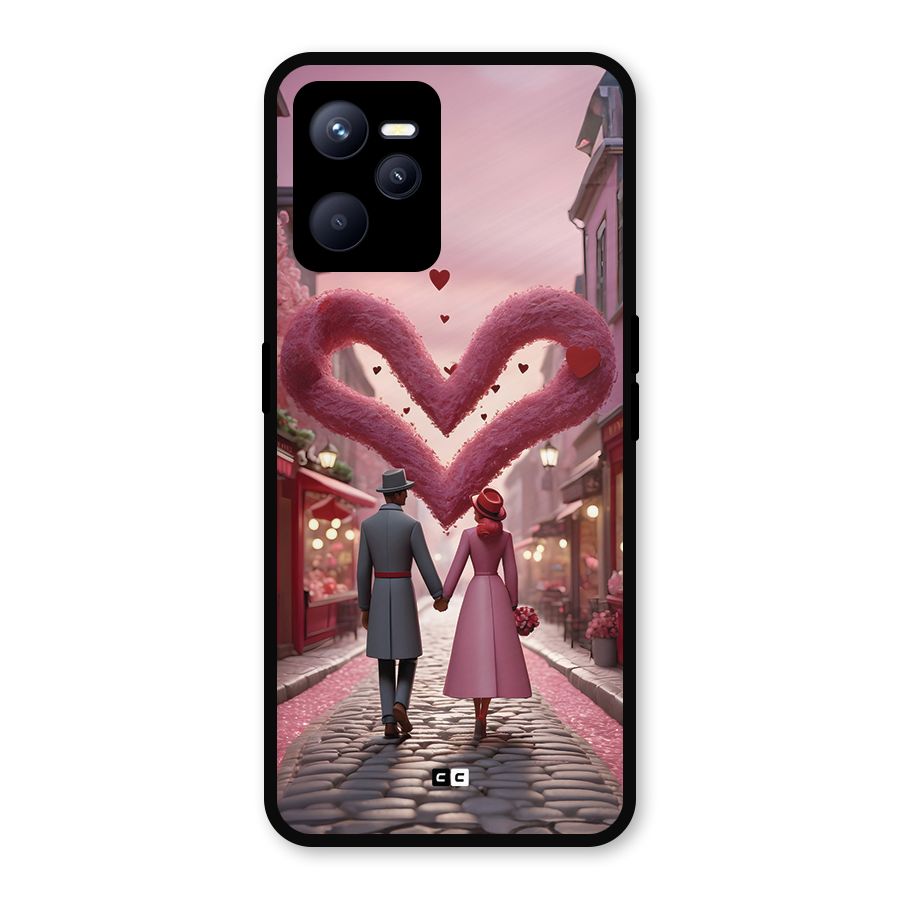 Valetines Couple Walking Metal Back Case for Realme C35