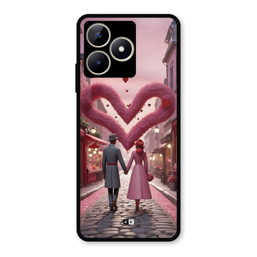Valetines Couple Walking Metal Back Case for Realme C53