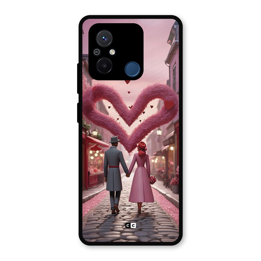 Valetines Couple Walking Metal Back Case for Redmi 12C