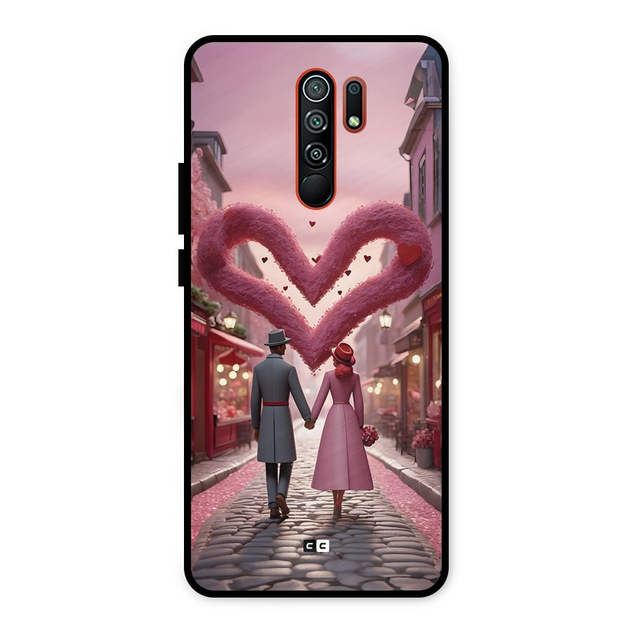 Valetines Couple Walking Metal Back Case for Redmi 9 Prime