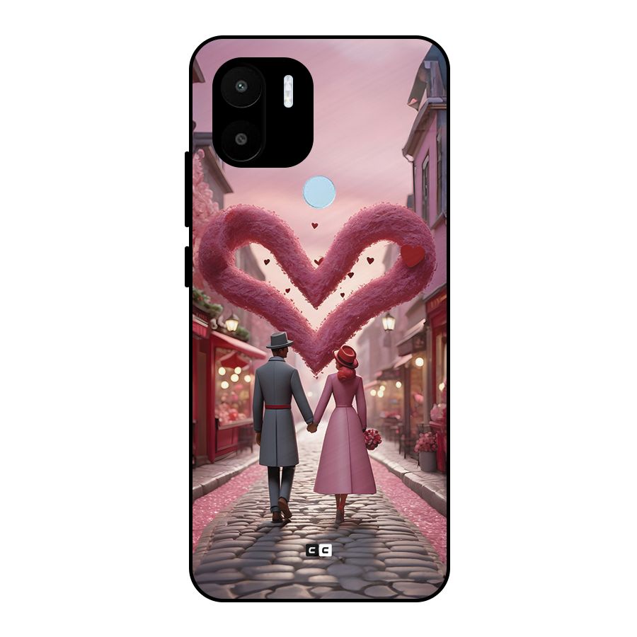 Valetines Couple Walking Metal Back Case for Redmi A1 Plus