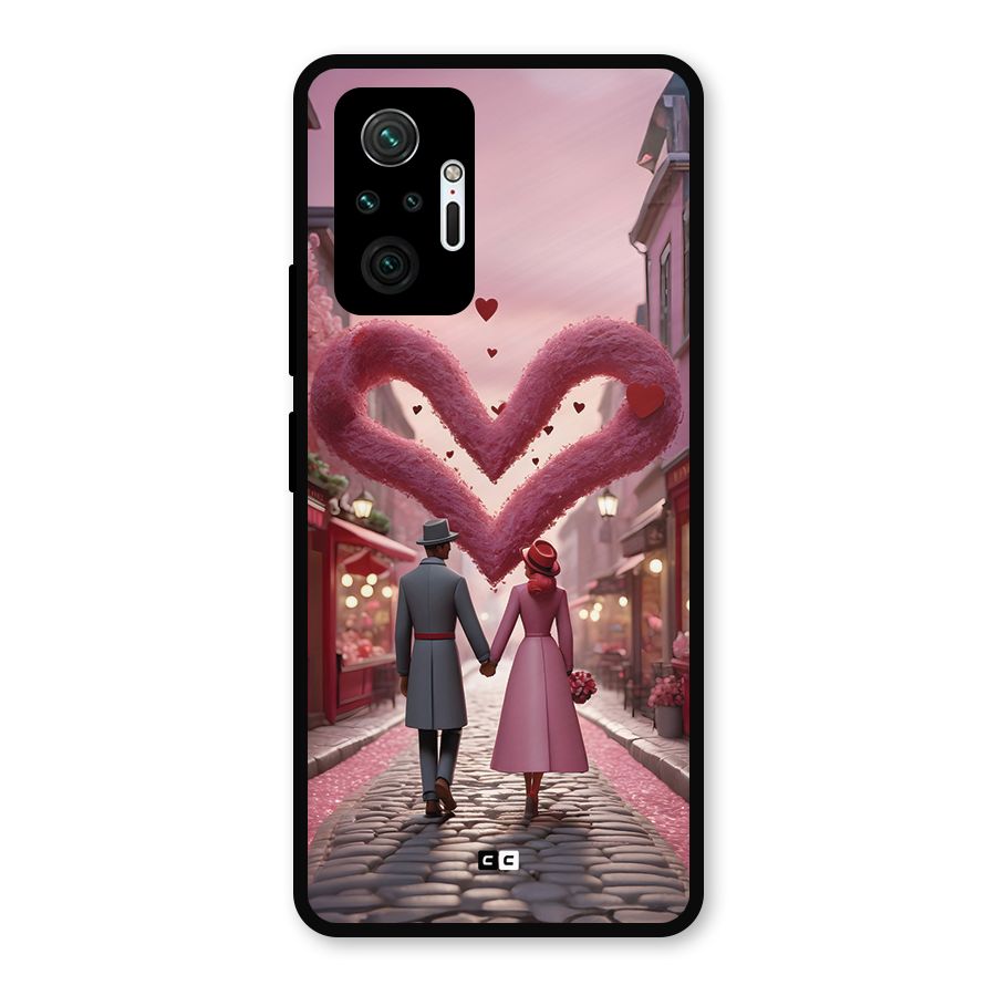 Valetines Couple Walking Metal Back Case for Redmi Note 10 Pro