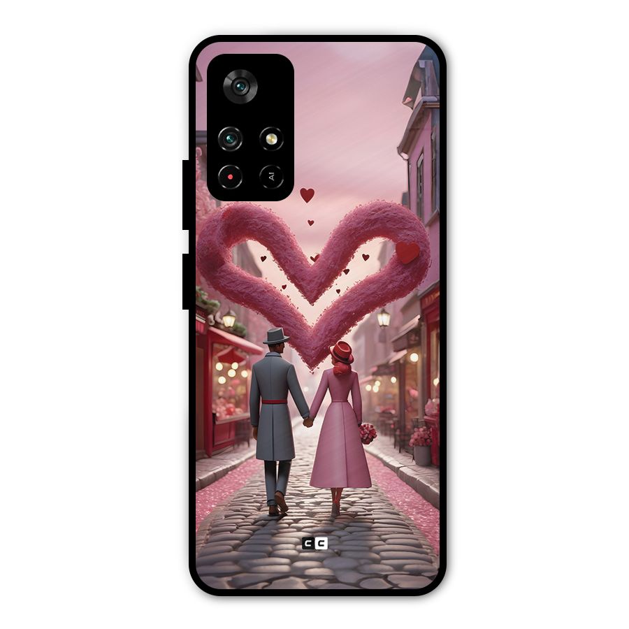 Valetines Couple Walking Metal Back Case for Redmi Note 11T 5G